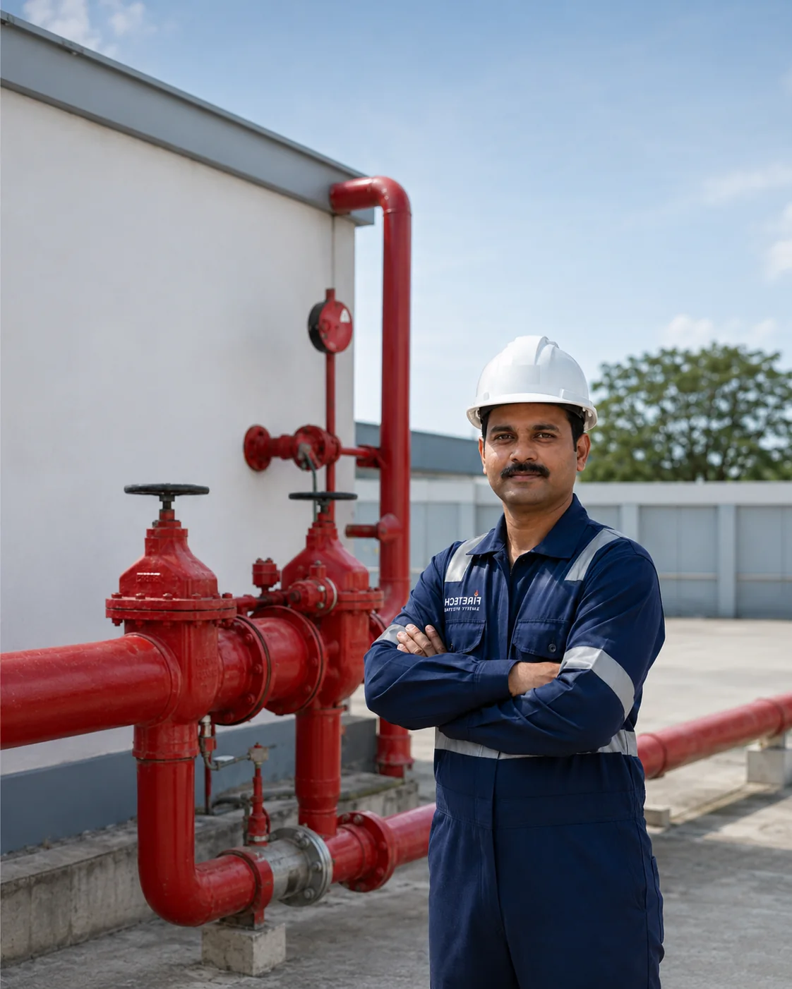 Firetech engineers inspecting a fire hydrant pump room