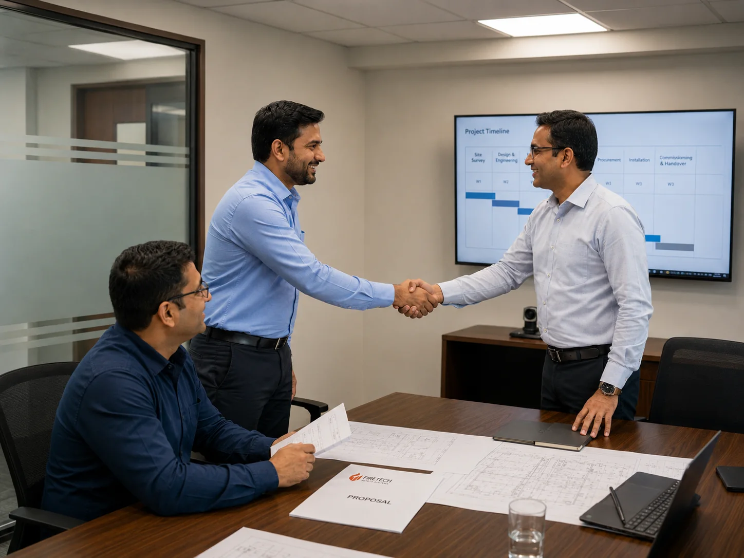 Client and Firetech team confirming the project plan and timeline