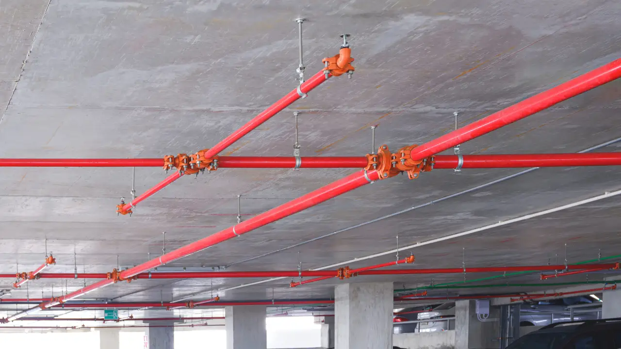 Coordinated ceiling sprinkler piping in a commercial building