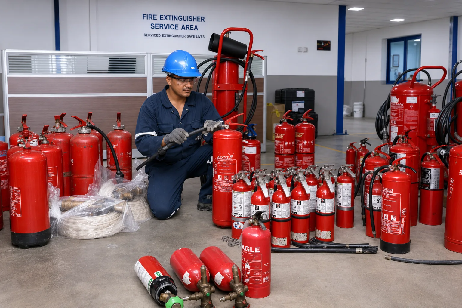 Row of serviced fire extinguishers — photo 2