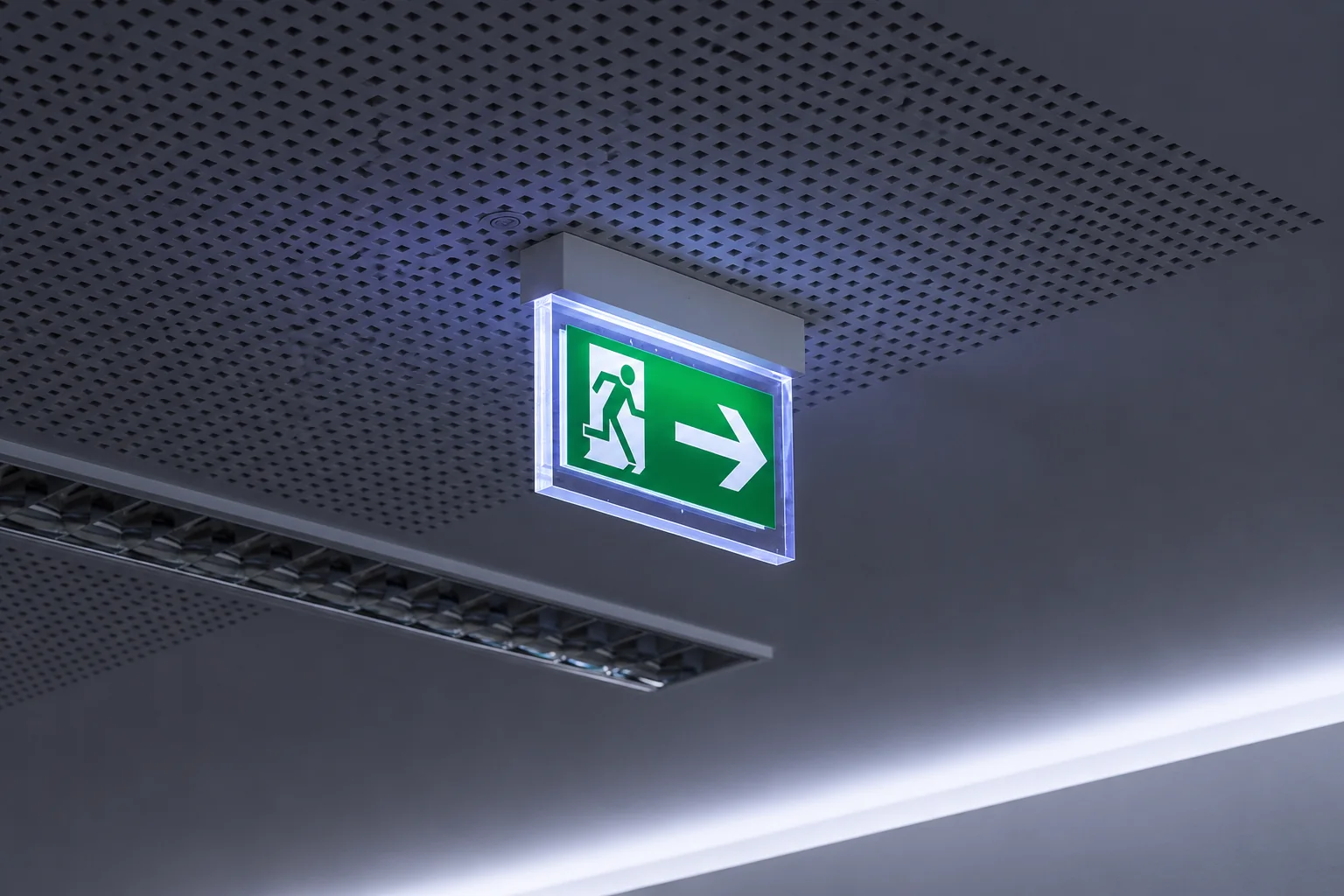 Public address speakers and emergency signage