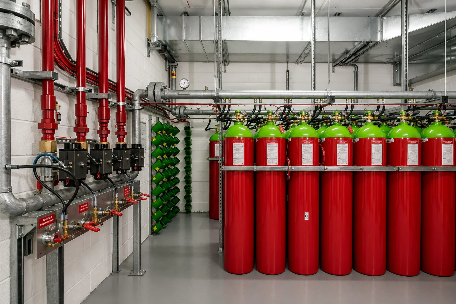 Gas suppression cylinders in a server room